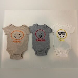 Emotion Faces Baby 0-3 months Onesie Set - Tan, Gray, White